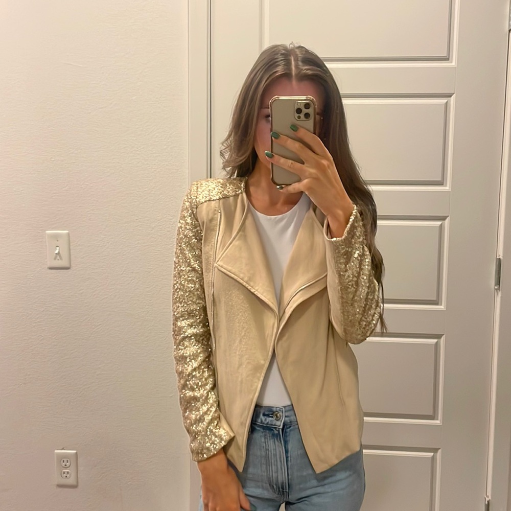 Gold Sequin Sleeve Jacket